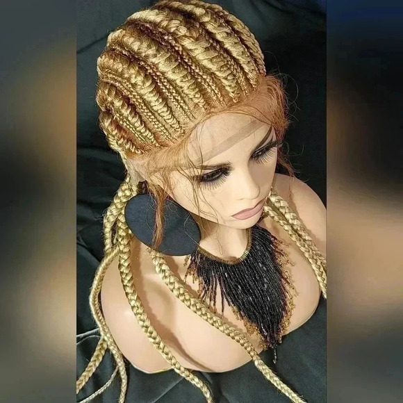 Braided wigs 100% handmade, long braids, blond wig stunning feeding cornrows,NWT - Picture 9 of 16